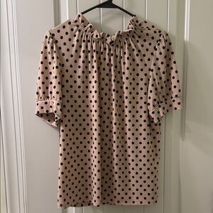 Adrianna Papell Pink Polka Dot Ruffle Blouse